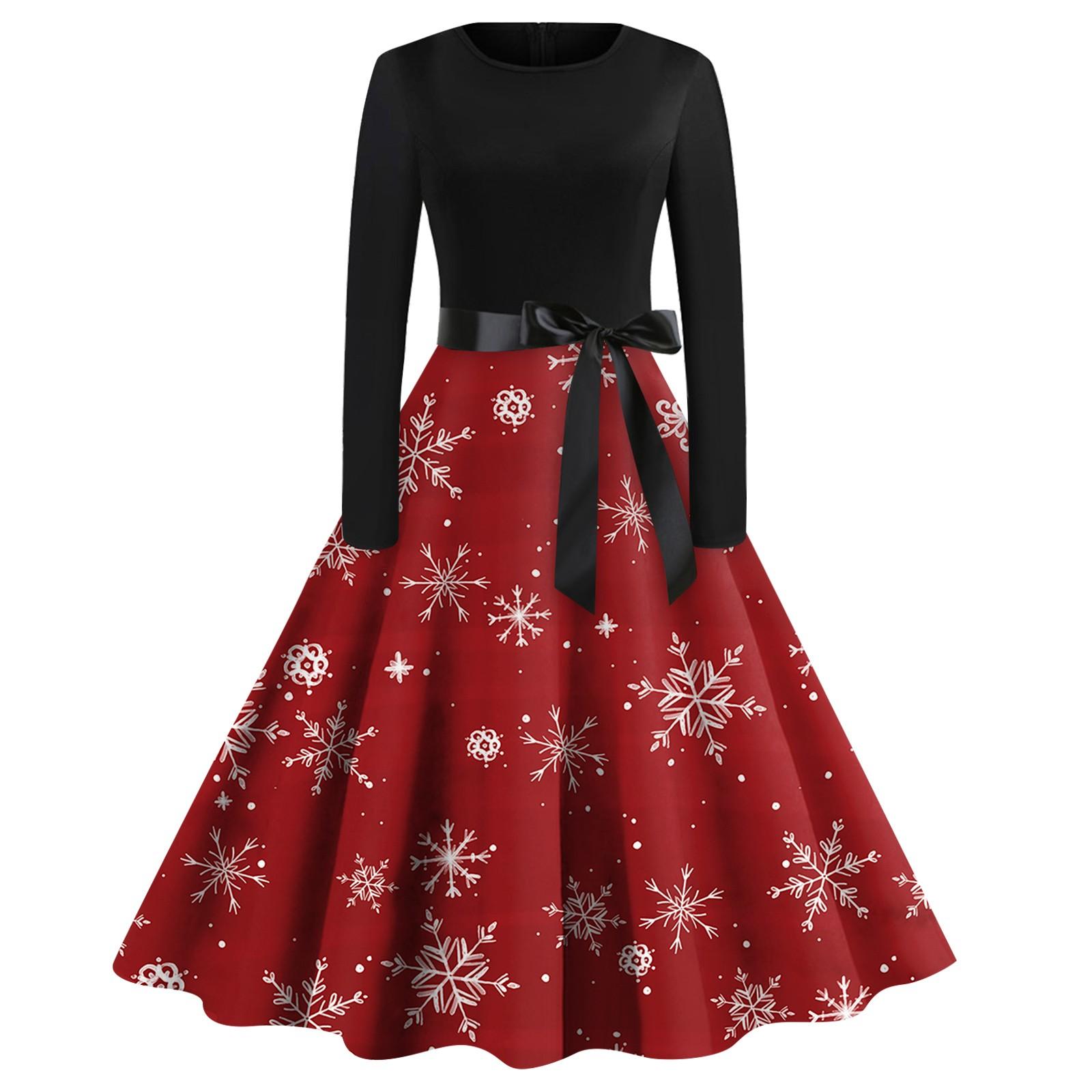 Женское повседневное модное рождественское платье с длинными рукавами и принтом снежинок — фото 3