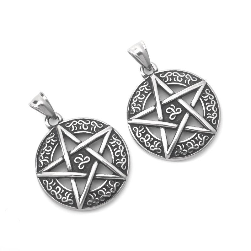 Viking Pentagram Stainless Steel Pendant Necklace for Men & Women - Rock, Punk, Hip Hop Style