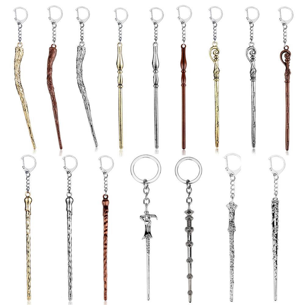 Metal Magic Wand Keychain Toy Movie Cosplay Prop Pendant Keychain Car Backpack Keychain Retro Jewelry Christmas Gift for Friends