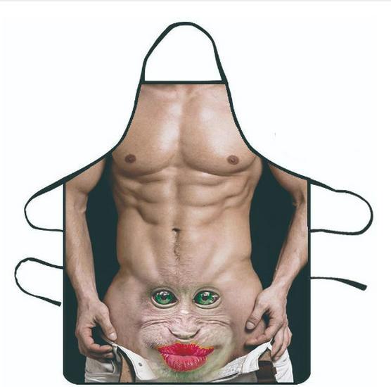 Delantal impermeable de dibujos animados: Diseño divertido y creativo de hombre musculoso