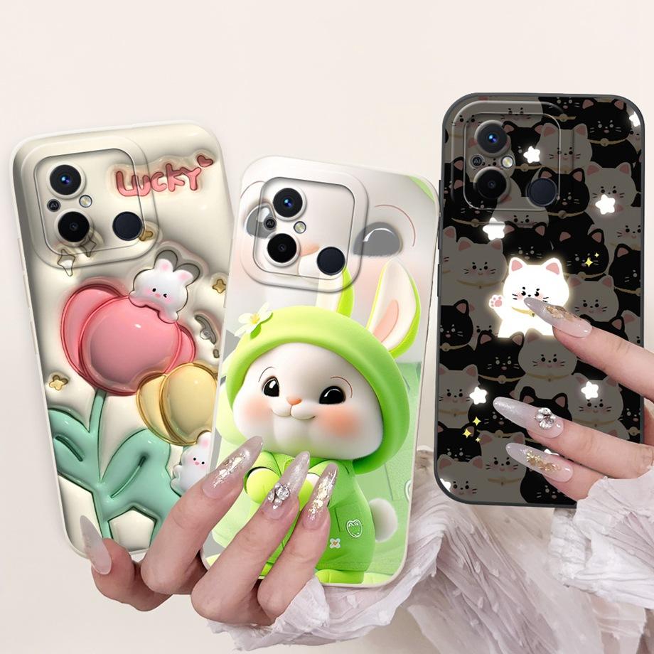 For Xiaomi Redmi 12C 11A 4G Phone Case Redmi 12 4G Poco C55 Back Cover Soft Liquid Silicone Pnada Rabbit Flower Cute Fundas