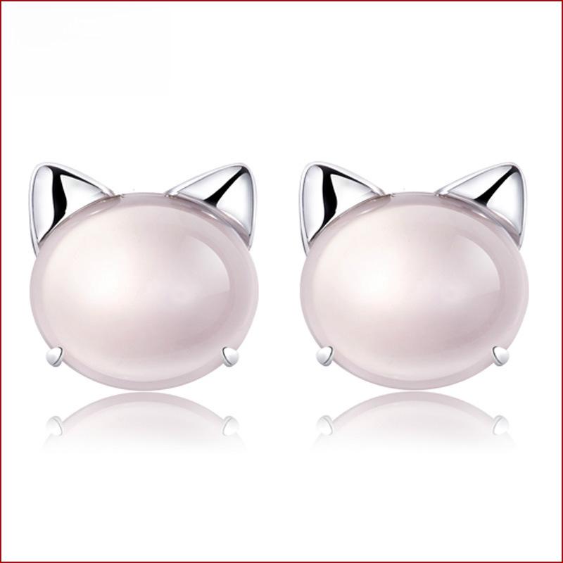 

Weihua Fashion Women s Rose Quartz Cat Ear Earrings with Hibiscus Stone