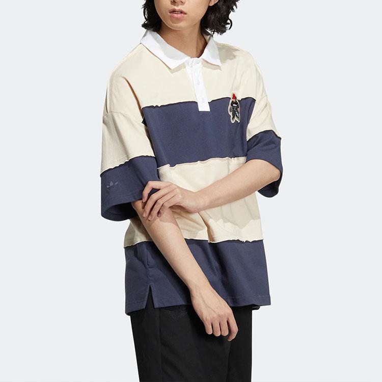 Adidas Tanabata Cartoon Stripe Polo Shirt - Originals Unisex Tops Beige HR3467