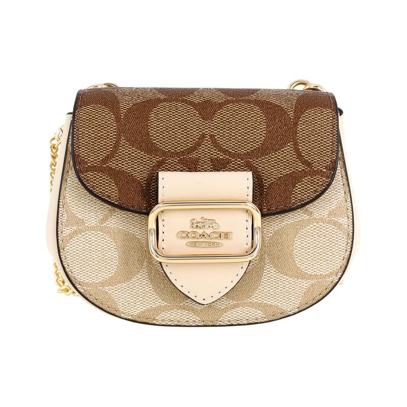 

COACH Morgan 13 Gold Letter Logo Logo Classic Presbyopia Flap Canvas with Leather Saddle Bag Crossbody Shoulder Bag Women s Khaki золотий