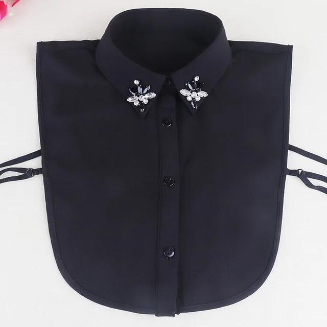 Fashion Ladies Fake Collar for Women Chiffon Fake Collar Rhinestone False Collar Lapel Detachable Button Half-Shirt Blouse Top