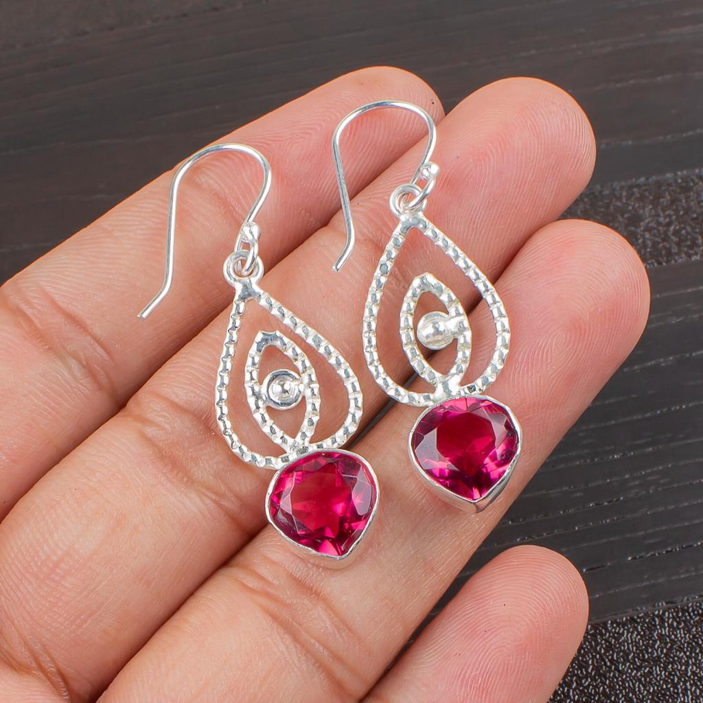 Pink Tourmaline Gemstone 925 Sterling Silver Jewelry Drop/Dangle Earrings 2.00" EE-32-18