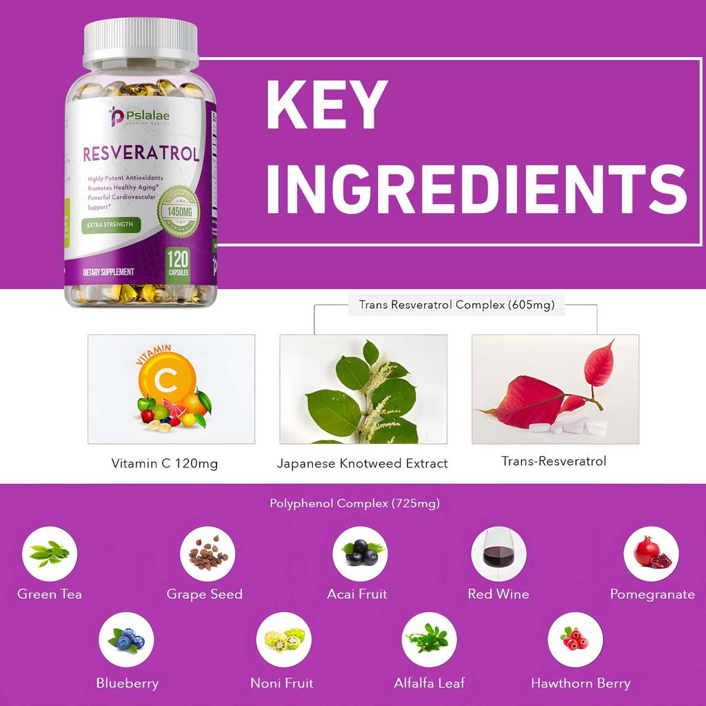 Premium Resveratrol Powerful Strength 1450mg,120 Capsules Antioxidant & Supports Healthy Immune System