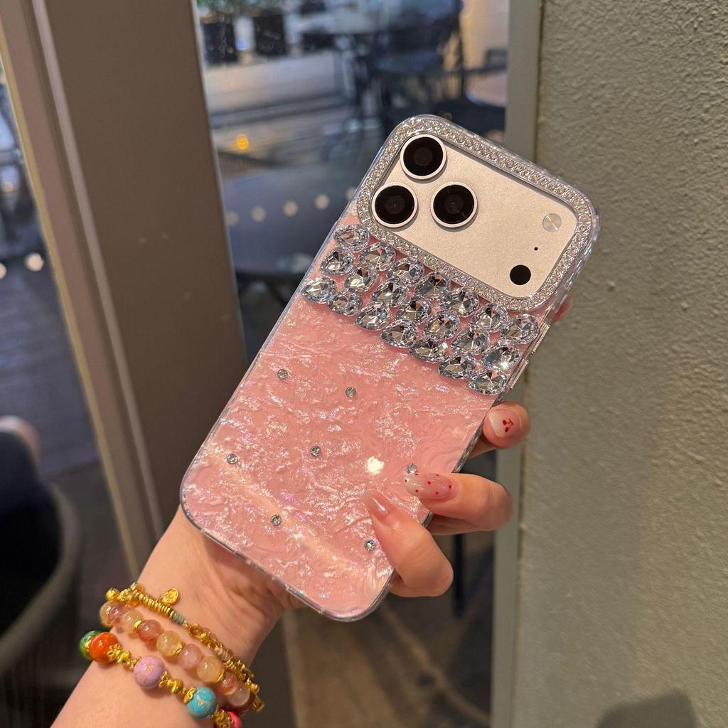 Light Luxury Pearlescent Half-Diamond Case for iPhone 13/14/15/16/17 Pro/Pro Max