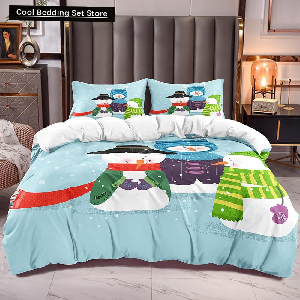 Weihnachten Schneemann König Königin Bettbezug Kinder Cartoon Bettdeckenbezug Weiß Winter Schneeflocke Bettwäsche Set Polyester Bettdeckenbezug