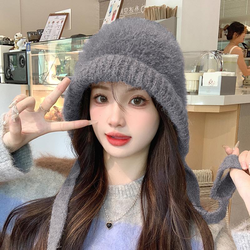 

Шапка Лей Фэна Женская Осенне-зимняя Корейская версия Утепленная Защита ушей Вязаная Шерстяная шапка Большой Обхват головы Балаклава 55-62CM