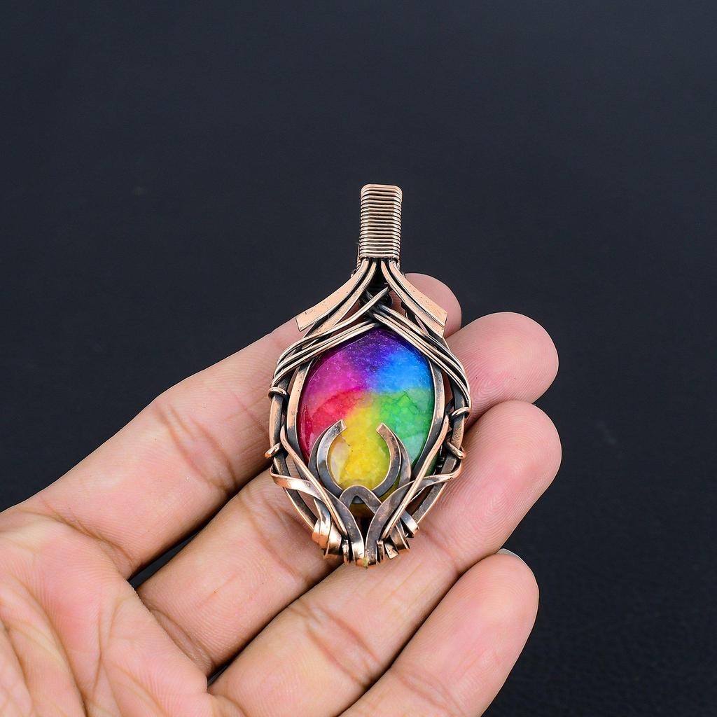 Rainbow Solar Quartz 999 Copper Wire Wrapped Pendant, Handmade Gemstone Pendant Jewelry, Gifts For Wife Brand New Pendant