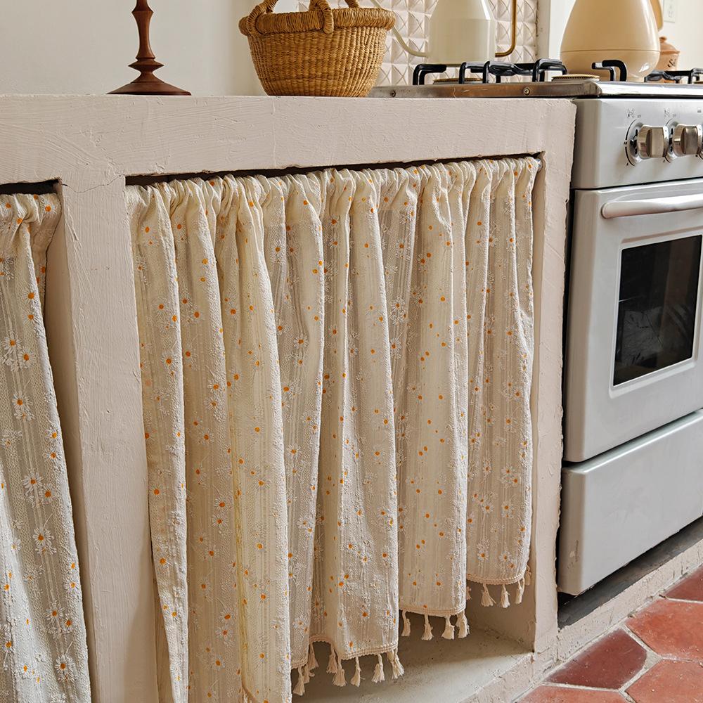 

Small Daisy Cabinet Block Curtain Japanese Half Curtain No Punching Household Door Curtain Simple Curtain Kitchen Cabinet Partition Curtain width 140x height 30 [tile size]