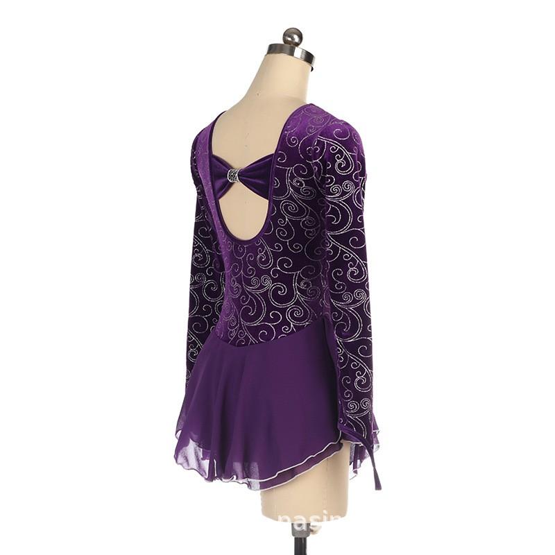 Figure Skating Dress Girls Women Performance Costume Purple Sequin Embellished Competition Skirt