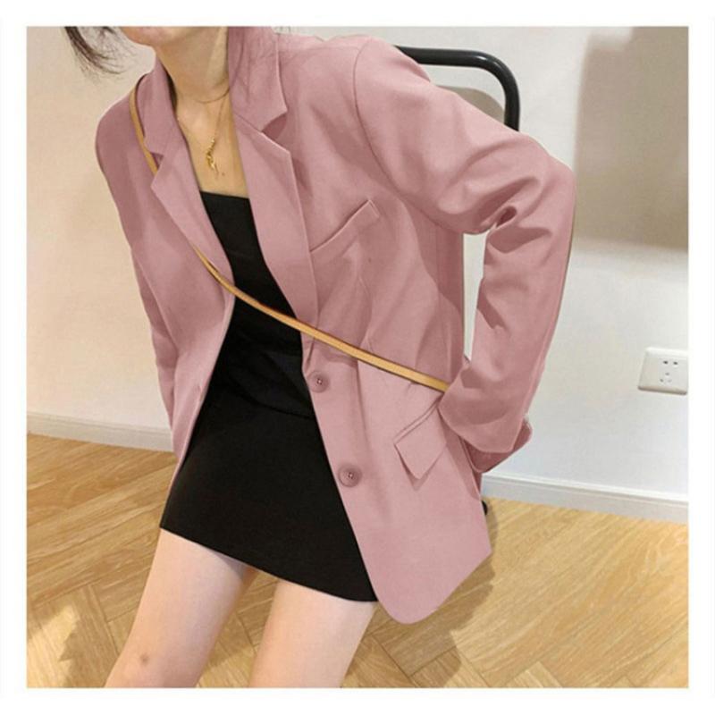2025 Spring Autumn Women's Brown Blazer, Korean Style Loose Fit Casual Jacket with Notched Lapel, Internet Famous Office Wear for Daily Outfits