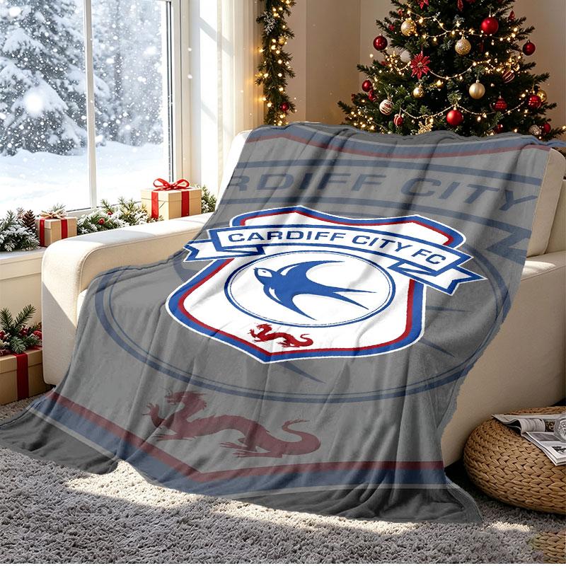 Cardiff City FC Pattern Blanket for Home Decoration, Bed, Sofa, Car Travel, Camping, Suitable for All Seasons, Birthday Christmas Gift