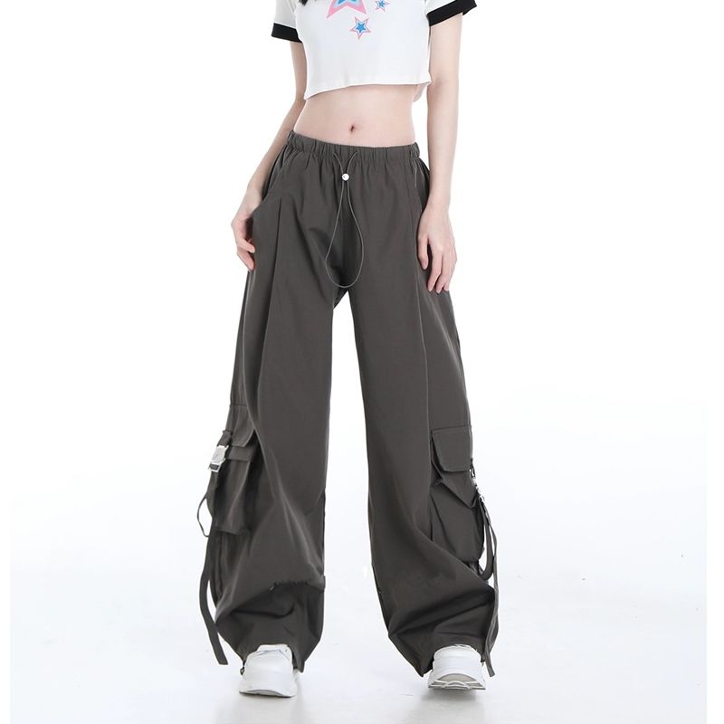 Women Y2K Multiple Pockets Cargo Pants Fashion Casual High Waist   Hip Hop Trousers  Streetwear Drawstring Baggy Sweatpants