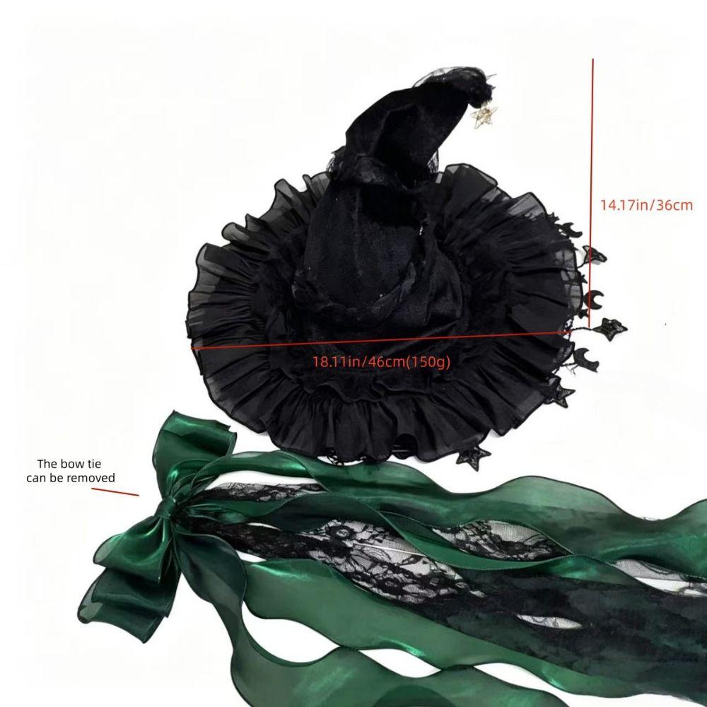 Lace Lolita Witch Hat Bow Ribbon Cosplay Accessories Party Headwear Wizard Cap Women's Costume