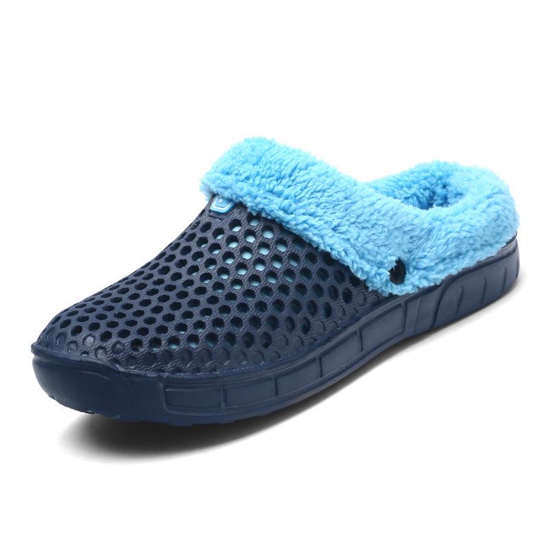 Plus Size 45 Fleece-Lined Thick-Soled Slippers for Couples - Slip-On Clog Shoes with Heel Cover for Men.