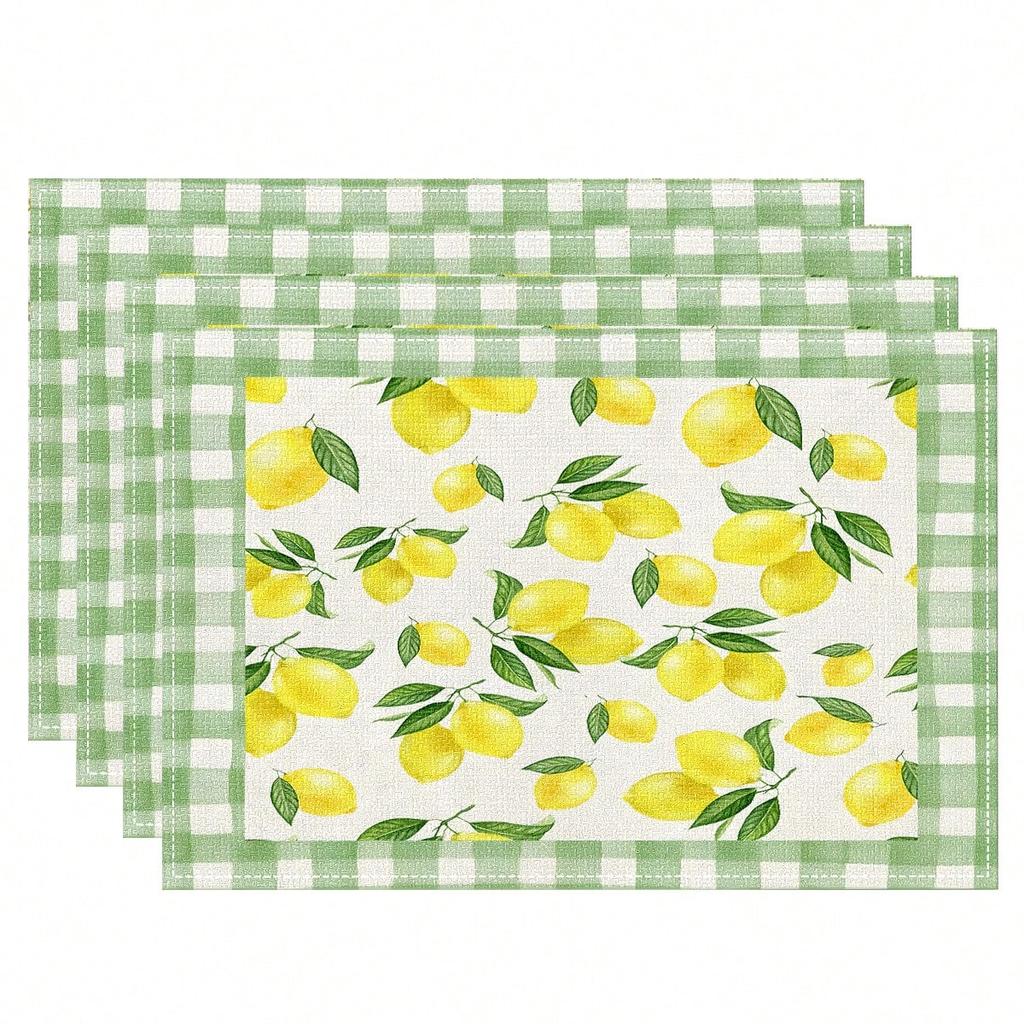 Retro Zitronenmuster Leinen Platzsets Geeignet für Esstisch Moderne Stil Matten Platzset Küche Esstisch Matte Party Dekoration