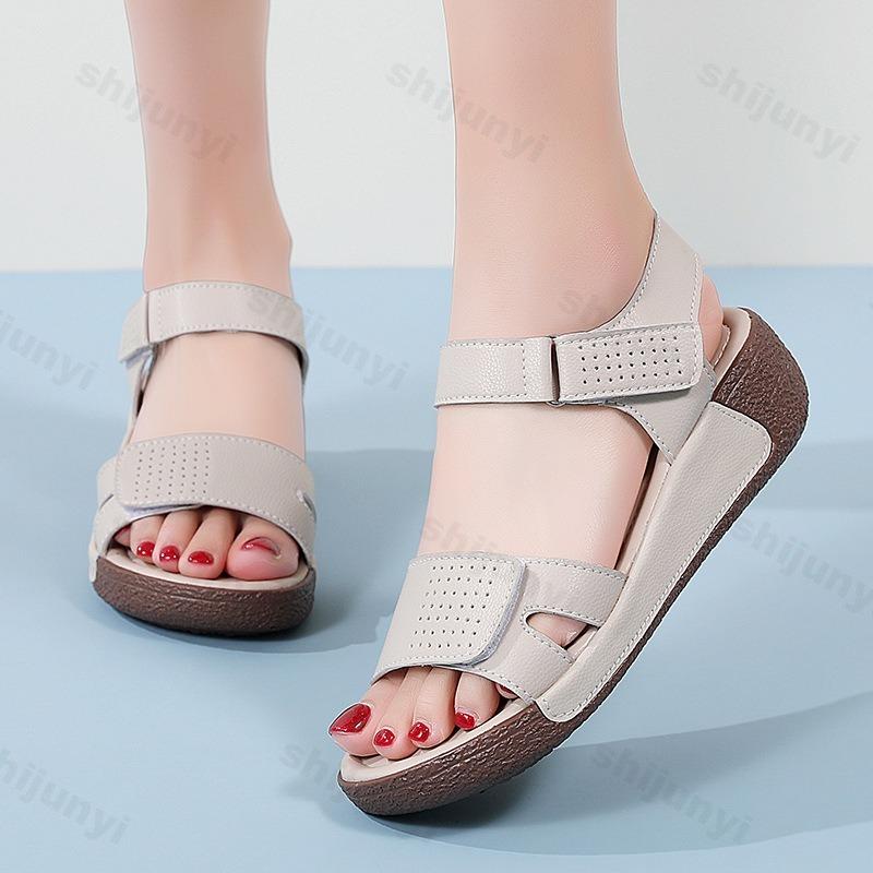Mode Damen Sandalen Peep Toe 2025 Sommer PU Leder Pantoletten Mode Rutschfest Lässig Outdoor Strandschuhe Damenschuhe Übergröße 35-41