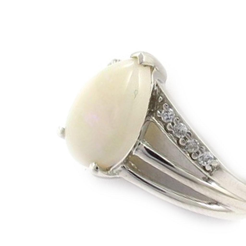 Silver Ring 'Goddess Opal' White Silver (rhodium) - 12x8 Mm