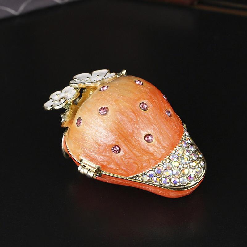 Cute strawberry jewelry box flip anti-oxidation household ring box easy to carry enamel metal jewelry box