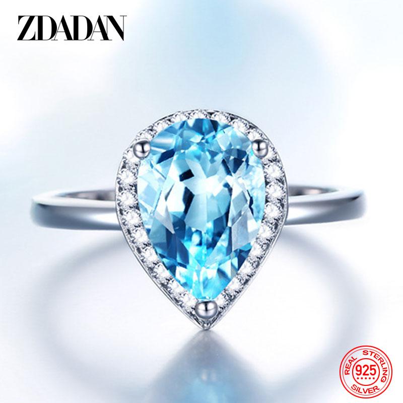 925 Sterling Silver Water Drop Topaz Ring for Women Fashion Wedding Jewelry 5