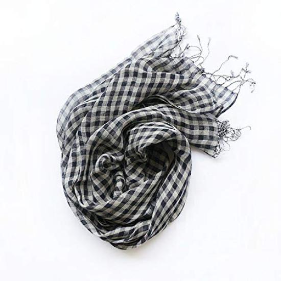 Linen Linen Linen Gingham Navy Blue and Pink [Dolly Para] Women's Scarf, Muffler, Stole, Check, (Navy Blue)