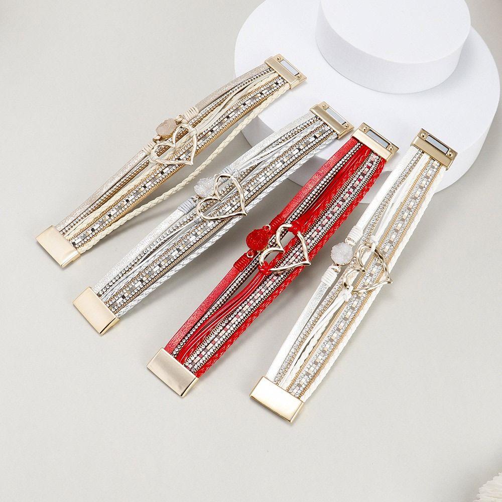 Big Love Bohemian Multilayer Bangle PU Leather Multilayered Bracelet Charm Bangles  Women Lady Girl