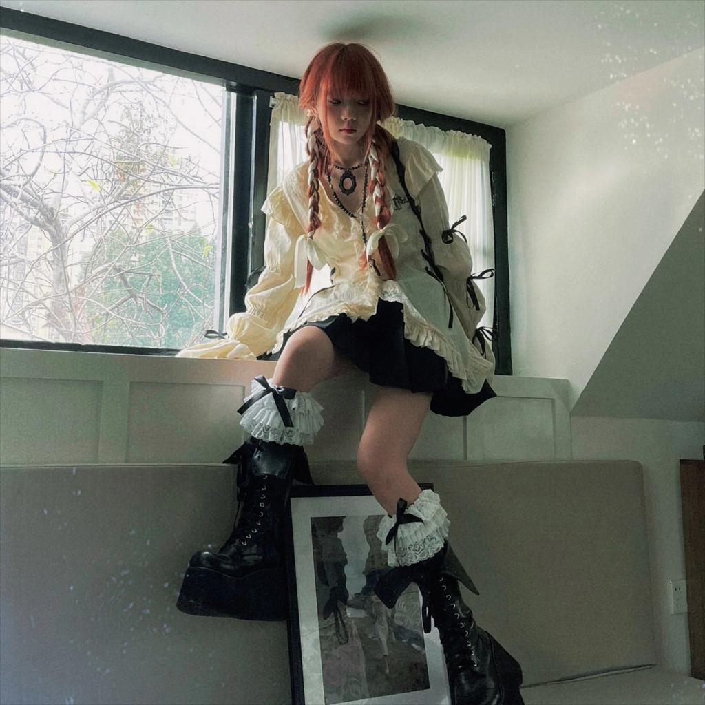 2KWEIRD Estetică Y2k Cămașă Dantelă Grunge Gotic Bluze Neregulate Zână Harajuku Cămașă Bandaj Haine Vintage Lolita Mall Goth