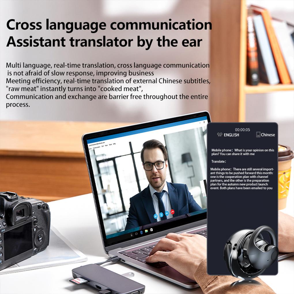 Wireless BT AI Language Translation Earphones 114 Languages Ear Hanging Headset Real-time Communication for Travel Business