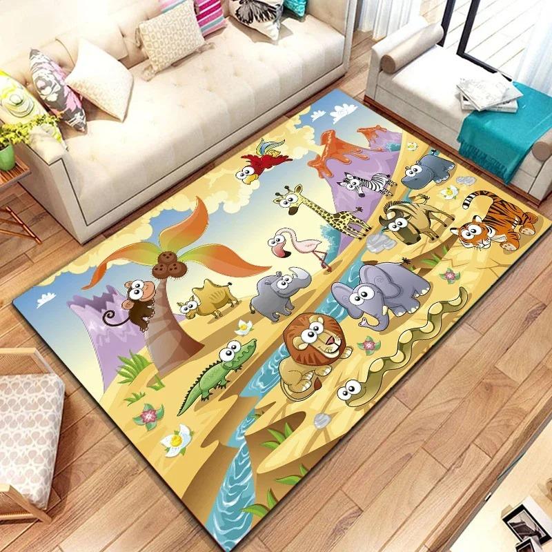 Wild Cartoon Animal Area Rug African Safari Animal Carpet for Kids Kawaii Room Decor Entrance Doormat Jungle Wildlife Floor Mat