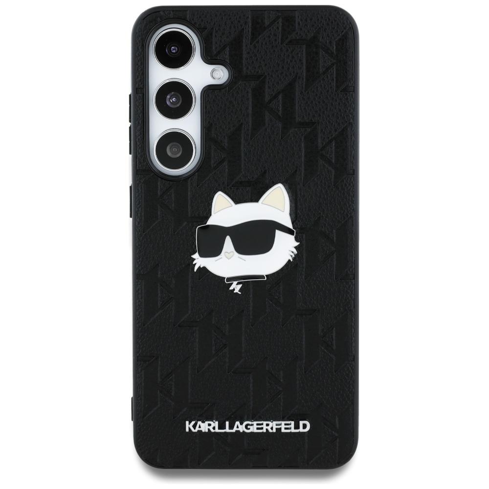 Karl Lagerfeld Leather Monogram Pin Logo Choupette Head Case for Samsung Galaxy S25 Black
