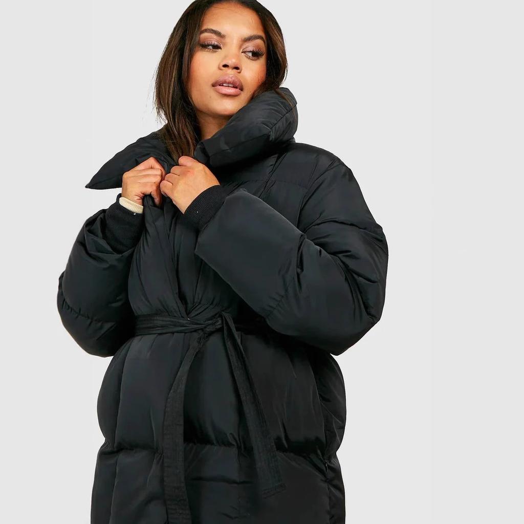 European and American women's clothing keeps warm and closes the waist, long sleeves tie the waist, loose and solid color fashionable cotton-padded