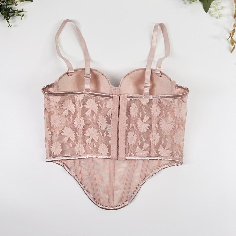 Spicy Girl Style with Buckle Lace Camisole with Pads Sleeveless Elegant Crop Tops Tanks Mesh Flower Suspender Vest Travel