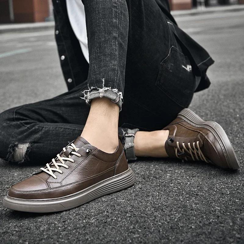 Classics Brown Genuine Leather Casual Shoes Men's Jogging Shoes Winter Warm Fur Oxford Shoes for Men Big Size