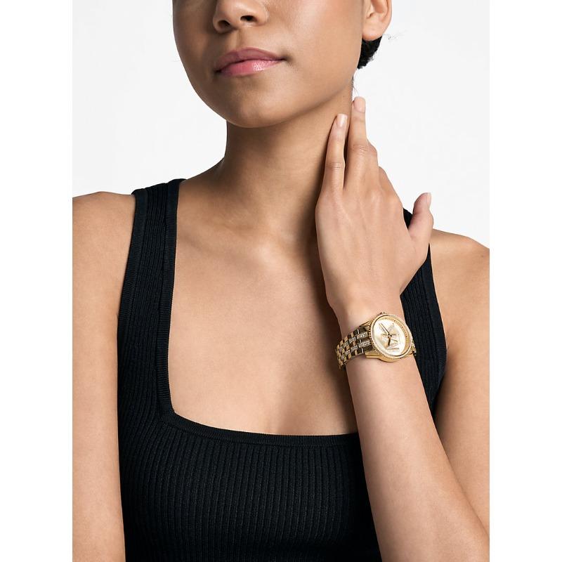 Michael Kors Mini Bryant Pavé Logo Gold-Tone Watch MK7540