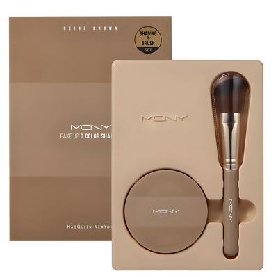 McQueen New York Fake-up 3-color Shading 9g + Shading Brush, Beige Brown, 1 Set