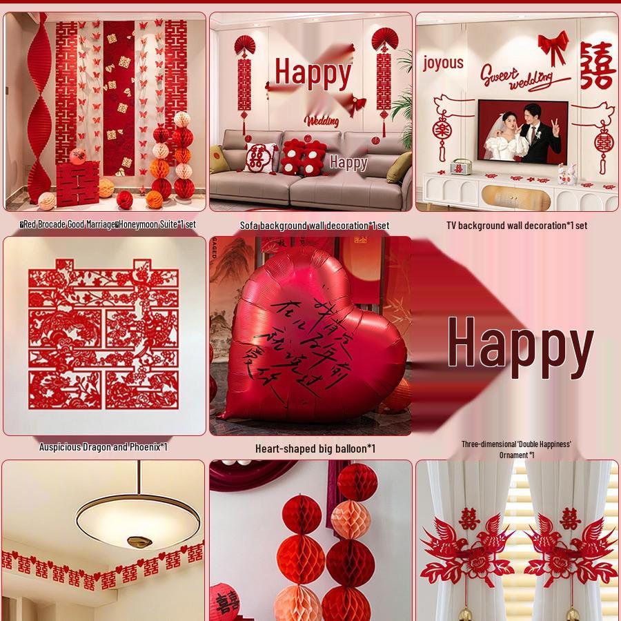Wedding Decoration Set: Groom & Bride's Room Ornaments with Bunting & Robe Wall Décor