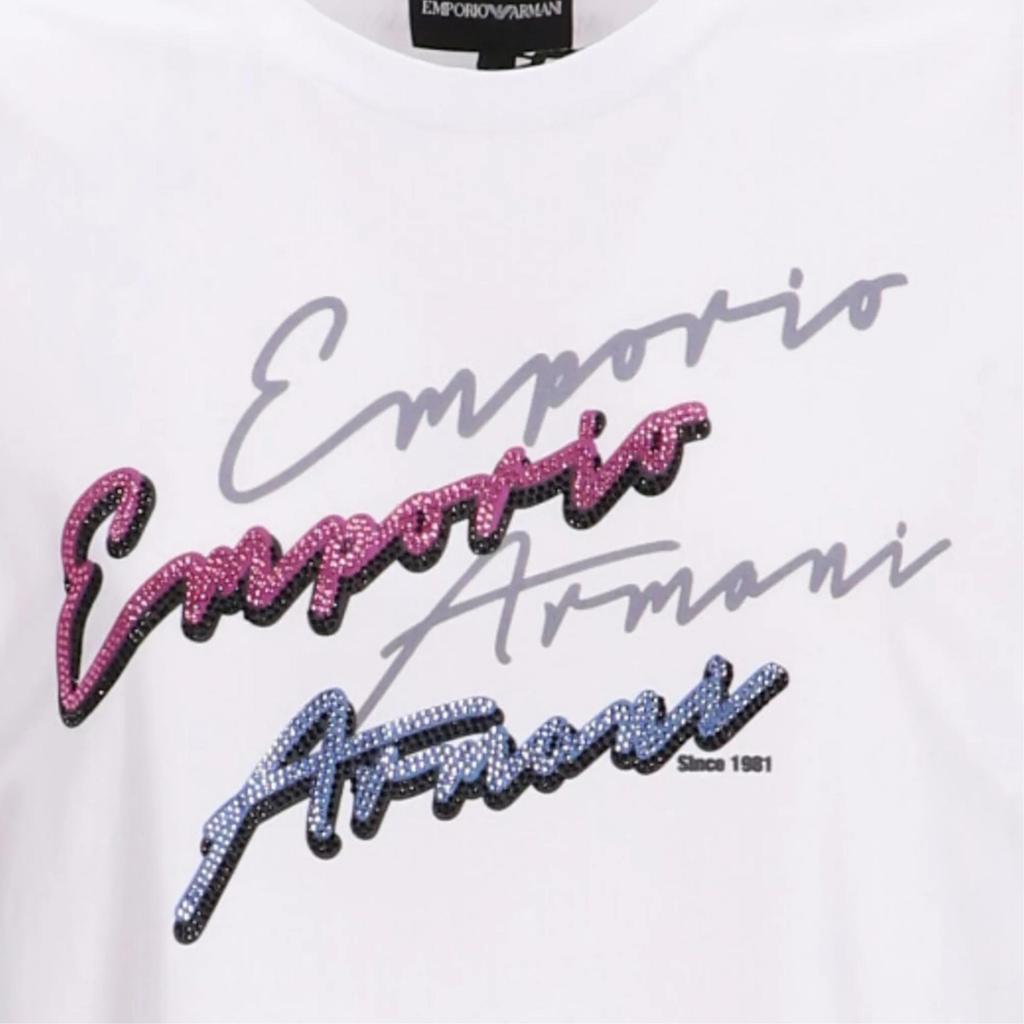Emporio Armani Letter Print Crew Neck Fitted Short Sleeve T-Shirt Women Tops White 6R2T7X-2JIDZ-0100