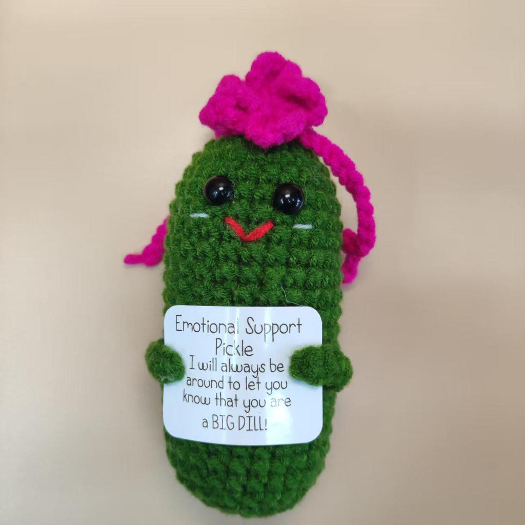 Handmade Crocheted Cucumber Doll Keychain: Emotional Support & Positive Energy Decor Gift