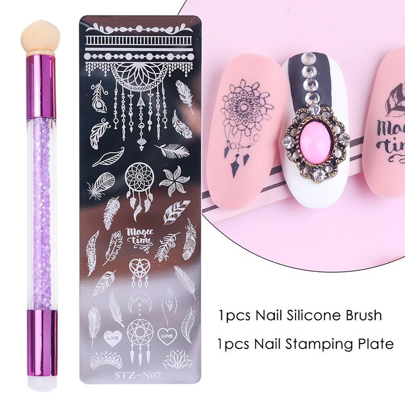 Nail Stamping Plates Set Silicone Sponge Brush Polish Transfer Stencils Flower Butterfly Geometry Template Nail Tool