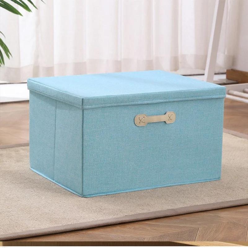 

Cotton Linen Folding Storage Box with Lid Closet Drawer Clothes Books Toys Sundries Quilts Organizer Laundry Basket for Wardrobe 18L(35 28 18cm) синий