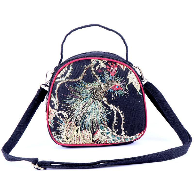 

Женская повседневная универсальная сумка с вышитым изображением феникса — модная сумка через плечо в стиле бохо-этнического стиля для ежедневных поездок на работу чёрный