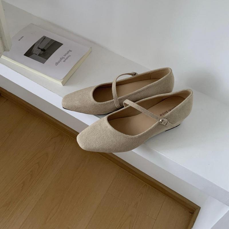 Wedge heel with square head suede Mary Jane shoes women's shoes spring and autumn 2025 new late evening wind light mouth single shoes