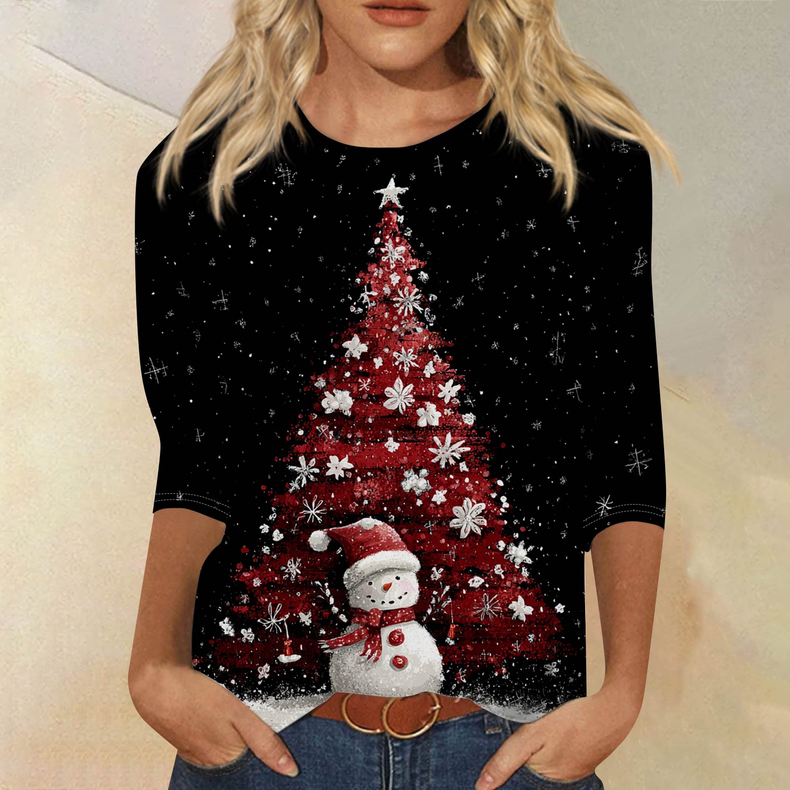 

Женская модная повседневная футболка с рукавом три четверти, принтом на Хэллоуин и круглым вырезом XL чёрный