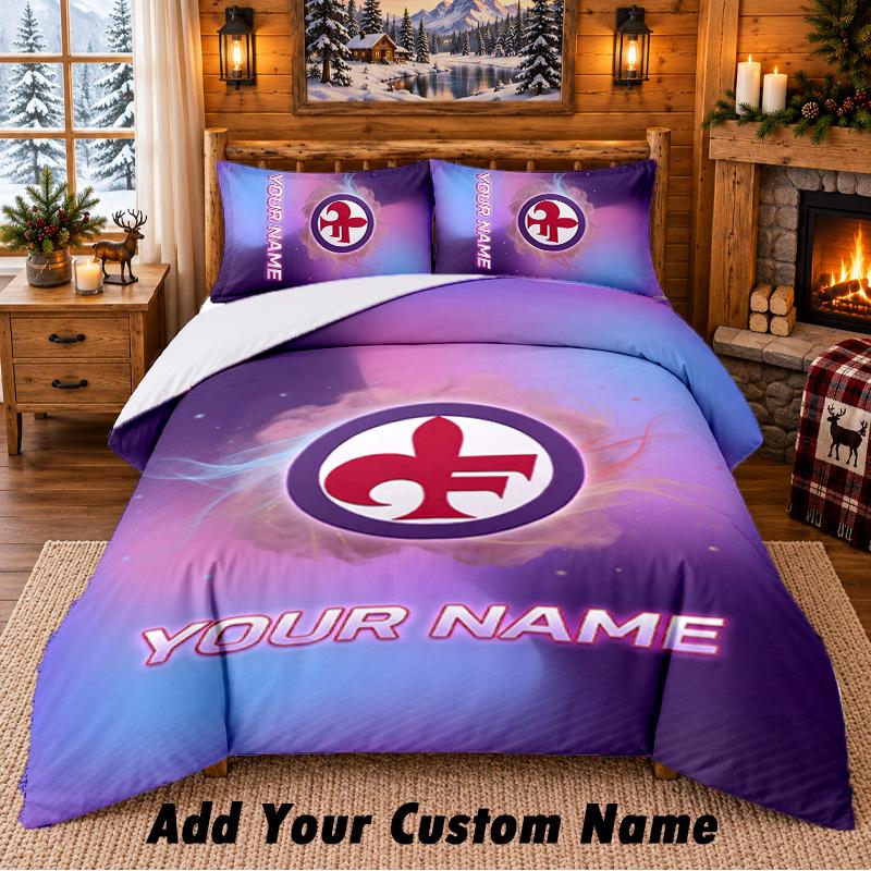 Fiorentina FC Pattern Bedding 3Pcs Set Custom Name, Bed Sheet And Pillowcases For Home Bedroom