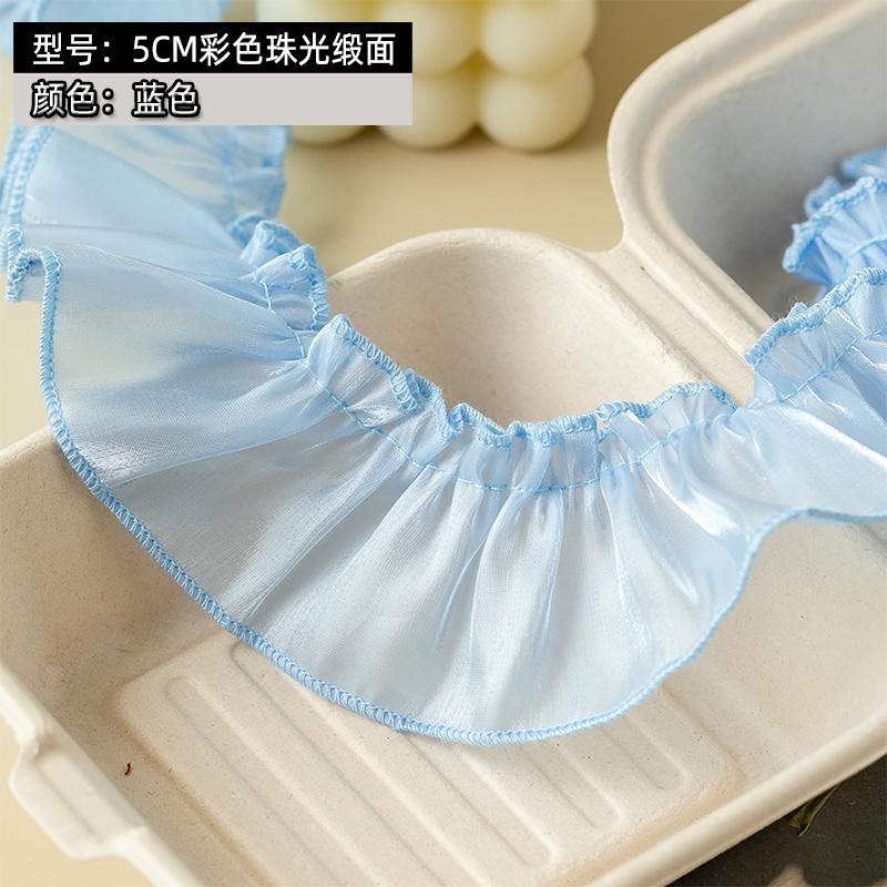 5meters/lot Blue Ruffle Ribbon 5cm Wide Lace Trim For Crafts Party Dress Diy Supplies Needlework Decoration Sewing Accessories