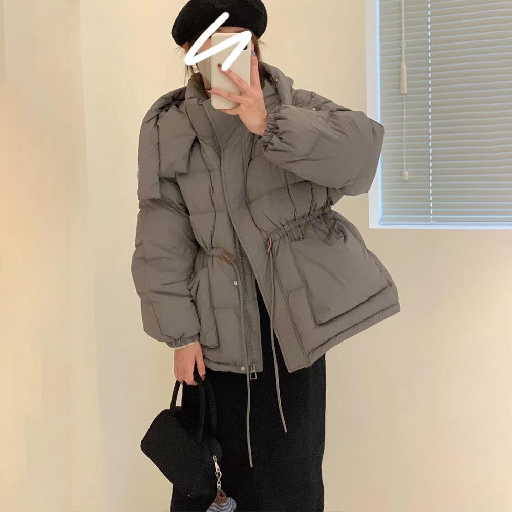 Cream Colored Hooded Bread Women'S Winter Coat White Duck Down Jacket Women'S Short Style