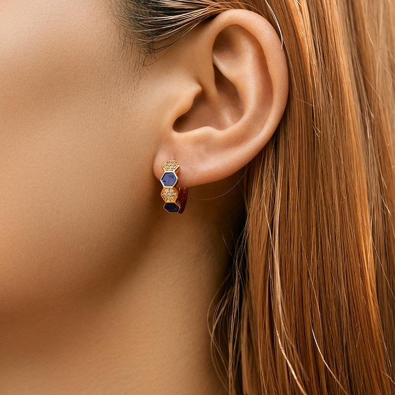 K Gold Plated Copper Zircon Inlaid Enamel Delicate Hoop Earrings For Women